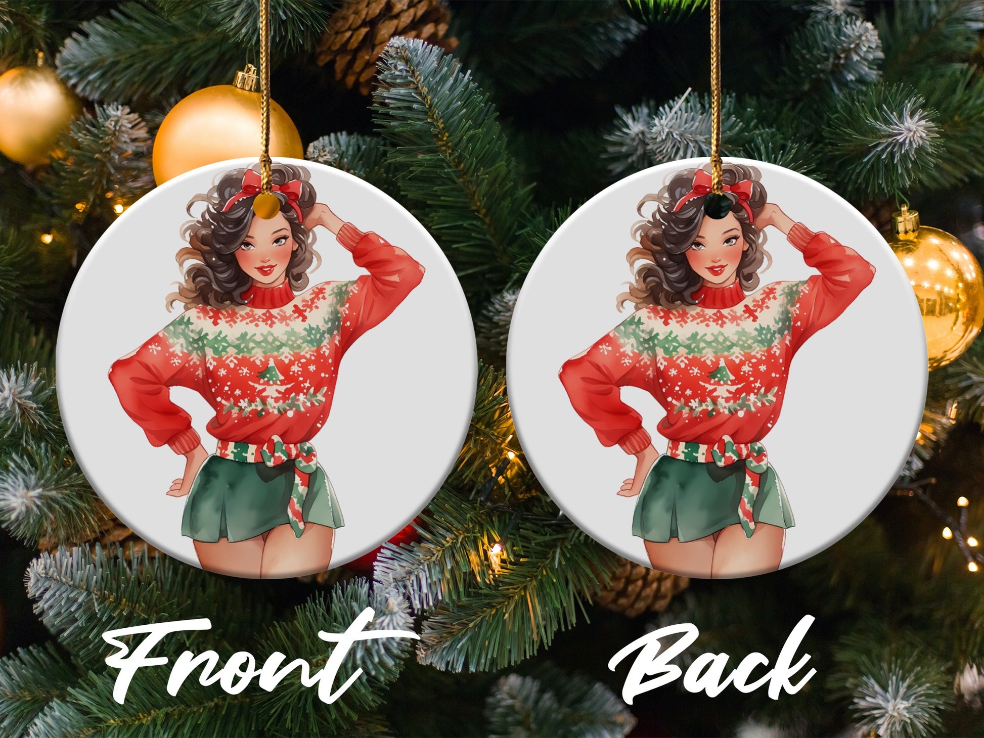 Festive Holiday Girl Print Ceramic Ornament product