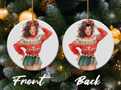 Festive Holiday Girl Print Ceramic Ornament product