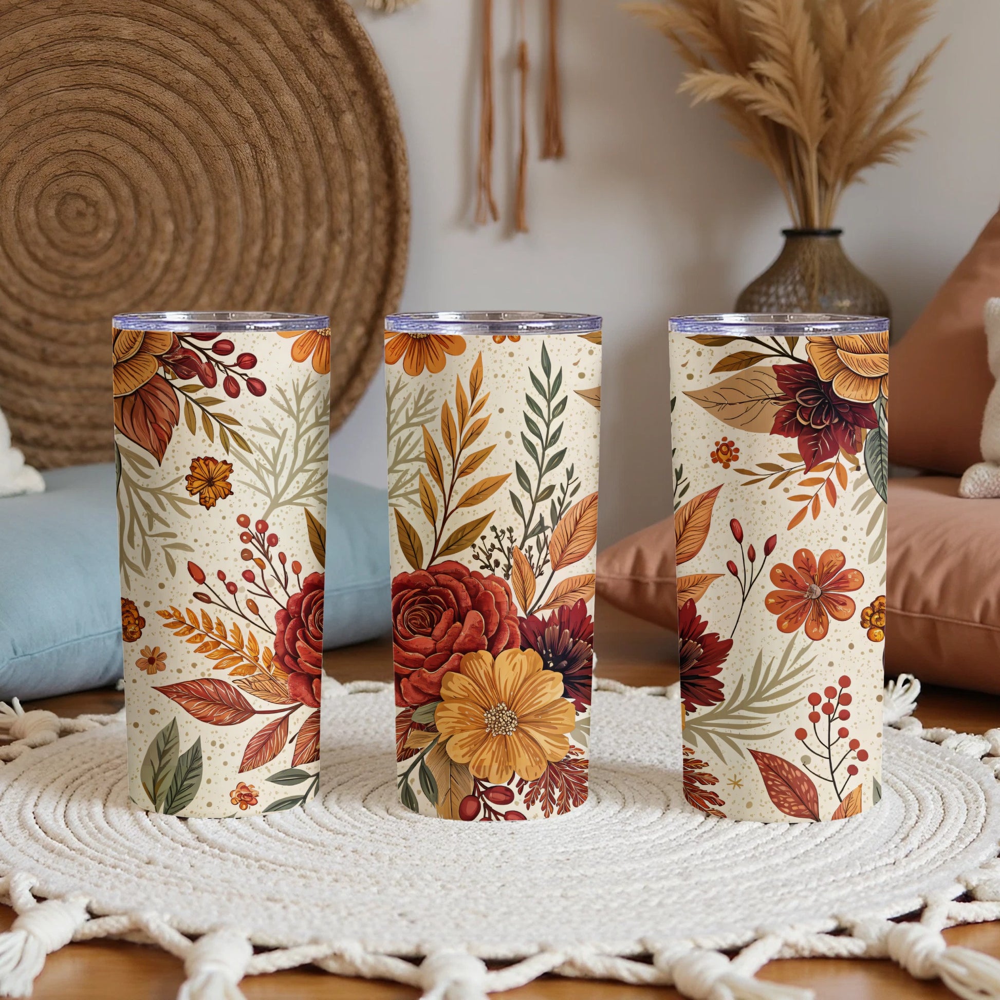 Autumn Bloom Floral Pattern Travel Tumbler Product