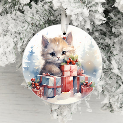 Adorable Kitten with Holiday Gifts Ornament product type