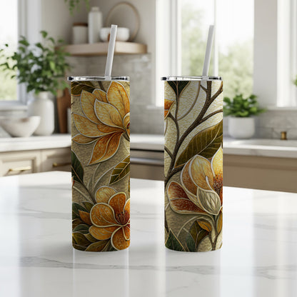 Golden Floral Bloom Delightful Botanical Decor 20 oz Skinny Tumbler - Walk Greener