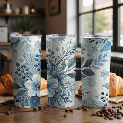 Elegant Blue Floral Design Insulated Tumbler Cup
