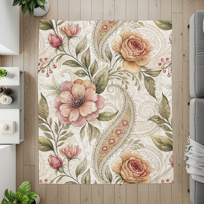 Artistic Floral Delight Roses Blossoms Velveteen Plush Blankets - Walk Greener