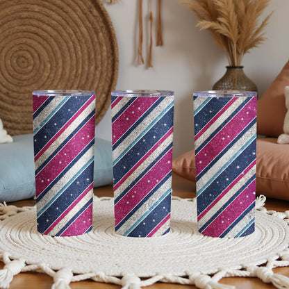Stripped Stars Pattern Blue and Pink Design Tumbler - Walk Greener
