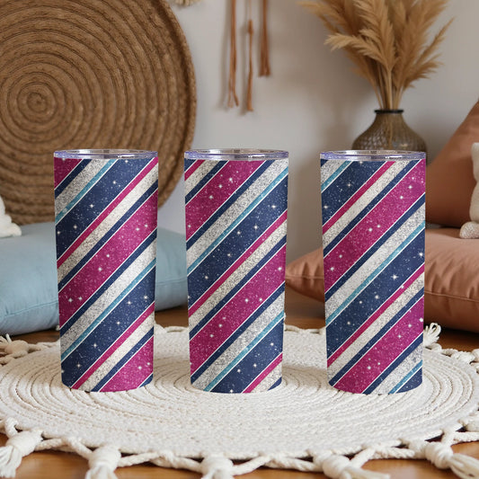 Stripped Stars Pattern Blue and Pink Design Tumbler - Walk Greener