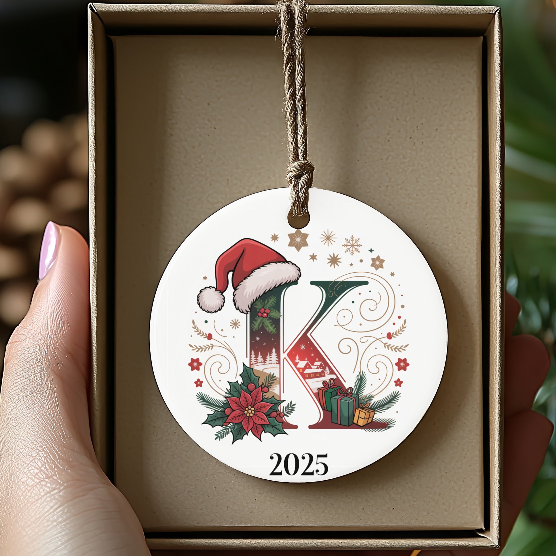 Personalized Christmas Ornament with Letter K product type