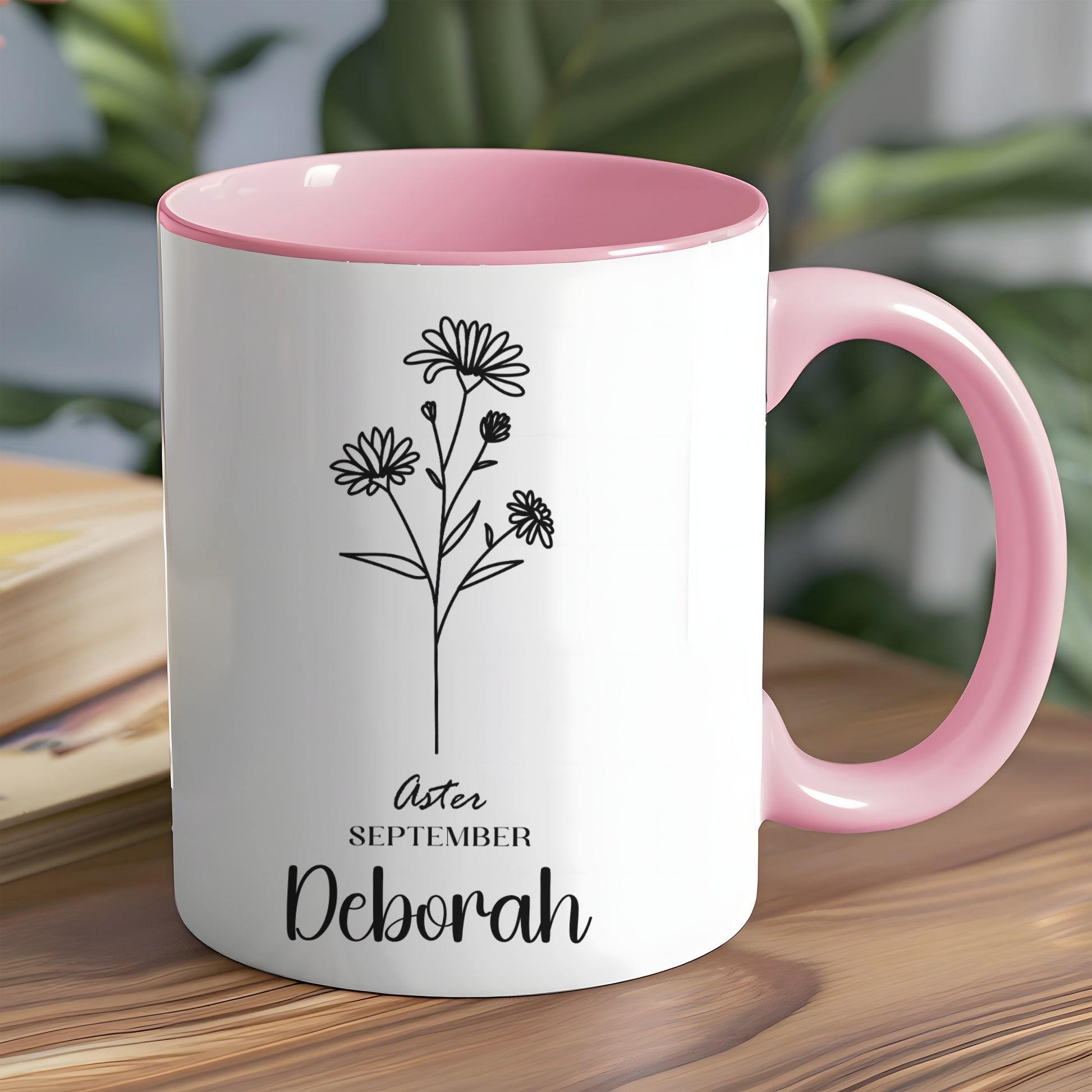 Personalized September Aster Flower Deborah Mug