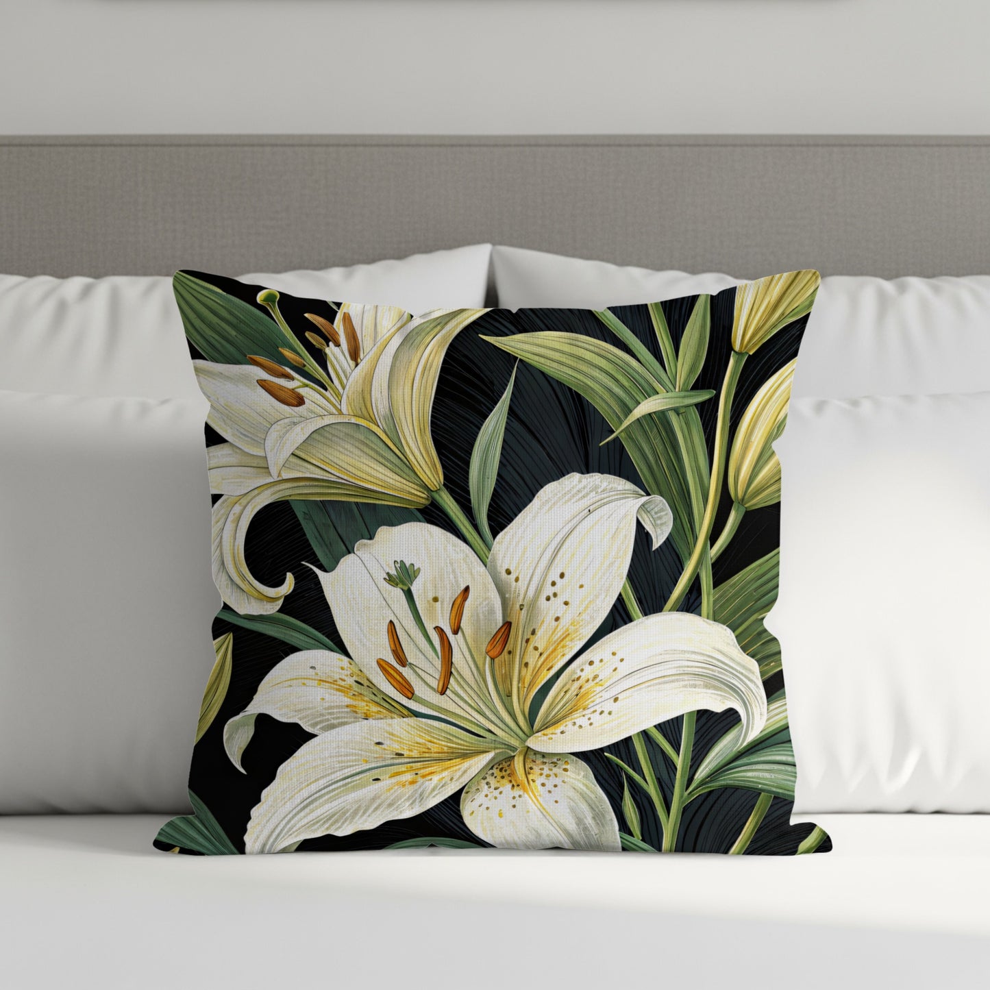 Elegant White Lilies Pattern Design Decorative Floral Throw Pillows - Walk Greener