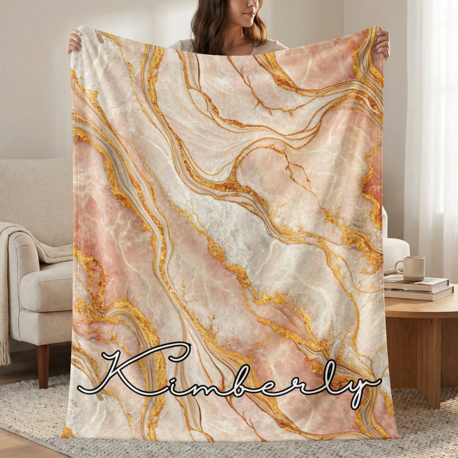 Personalized Kimberly Marble-Style Cozy Throw Blanket