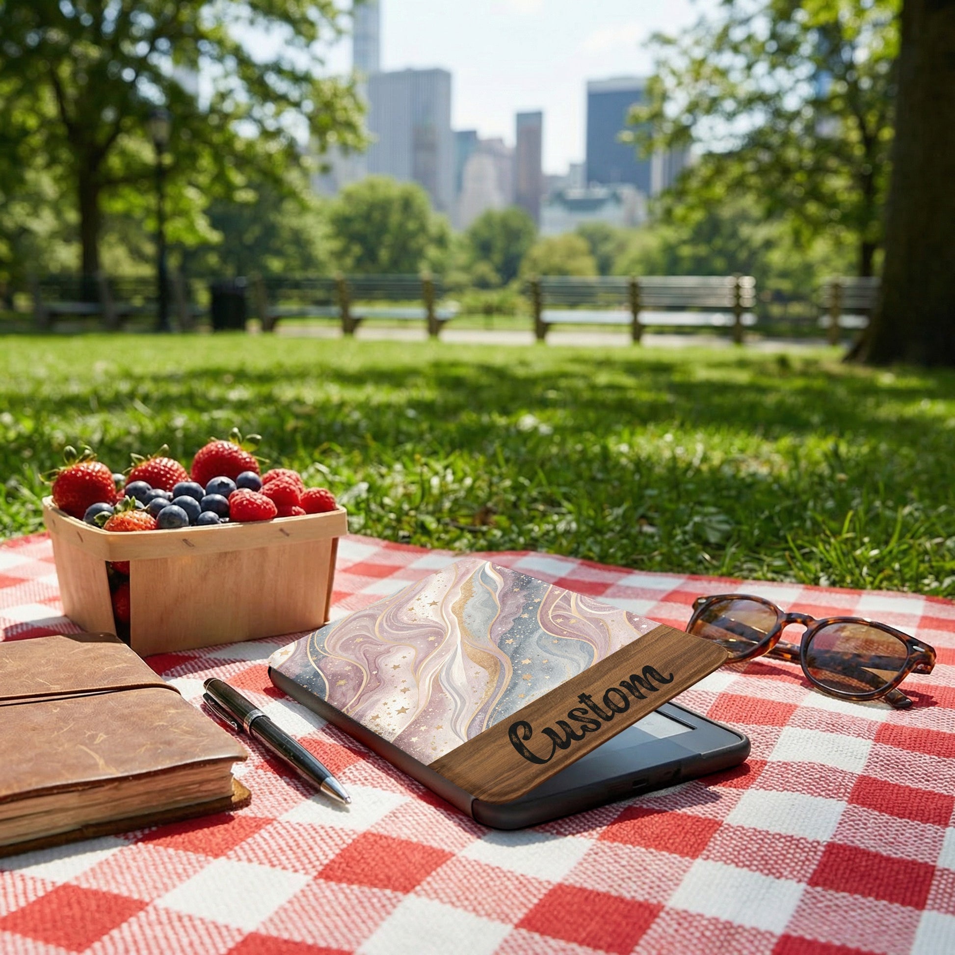 Scenic Picnic with Custom Tablet Case in Park Setting