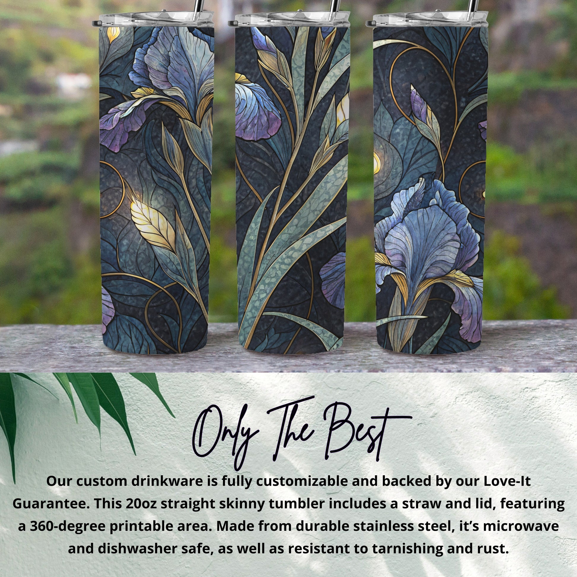Ornate Iris Art Deco Style Floral Design for Everyone 20 oz Skinny Tumbler - Walk Greener