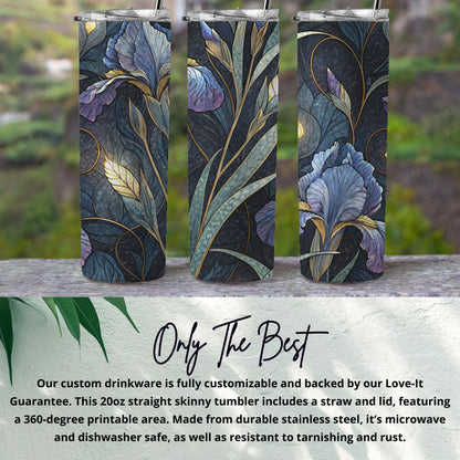 Ornate Iris Art Deco Style Floral Design for Everyone 20 oz Skinny Tumbler - Walk Greener