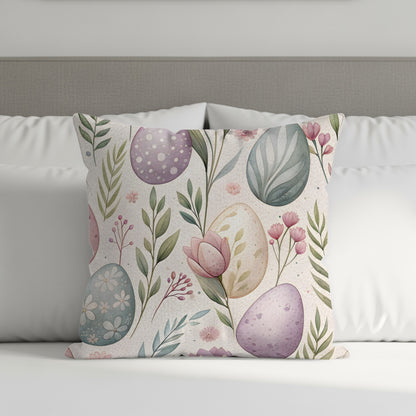Colorful Easter Egg and Floral Design Pillow