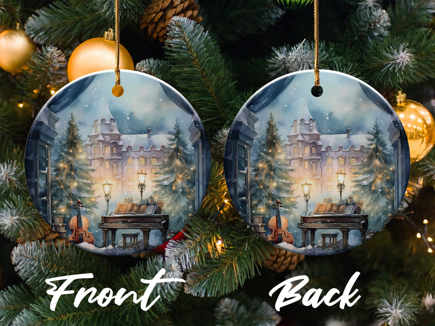 Winter Town Scene Christmas Tree Ornament product