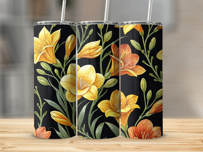 Yellow Orange Flowers Pattern Tumbler Beautiful Art Tumblers - Walk Greener