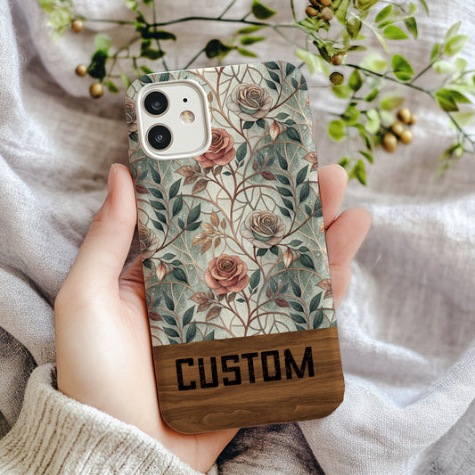 Custom Floral and Wooden Design Phone Case