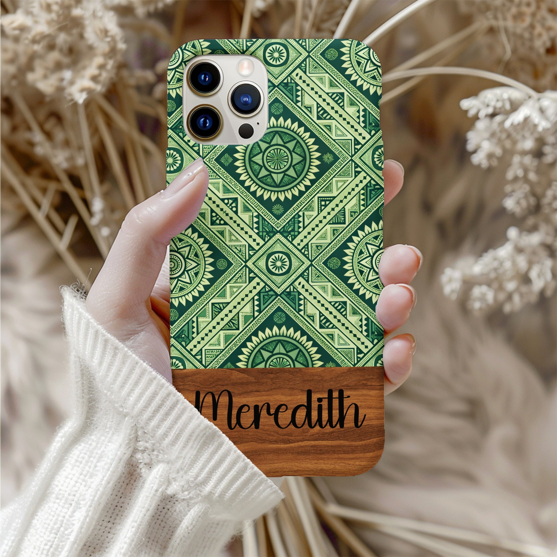 Green Geometric Ethnic Pattern Design for Custom Phone Case - Walk Greener