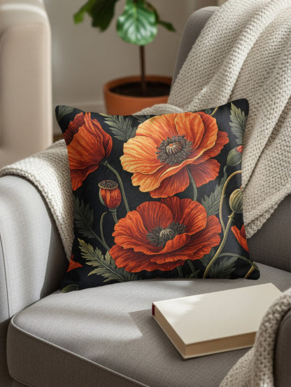 Decorative Throw Pillow with Red Floral Design