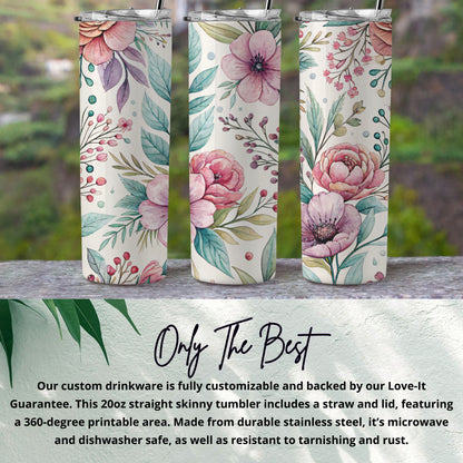 Beautiful Flowers with Leaves Pattern Perfect for 20 oz Skinny - Walk Greener