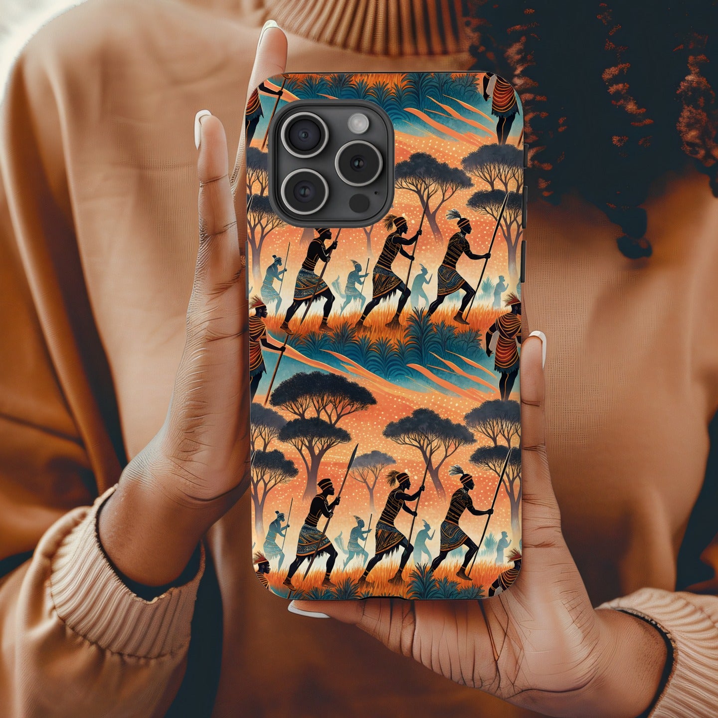 African Warriors Silhouettes Custom Scenic Pattern Custom Phone Case - Walk Greener