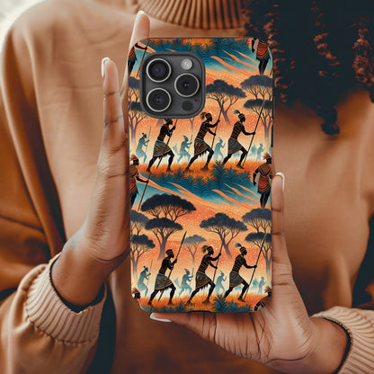 African Warriors Silhouettes Custom Scenic Pattern Custom Phone Case - Walk Greener