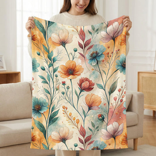 Floral Symphony a Watercolor Delight Velveteen Plush Blankets - Walk Greener