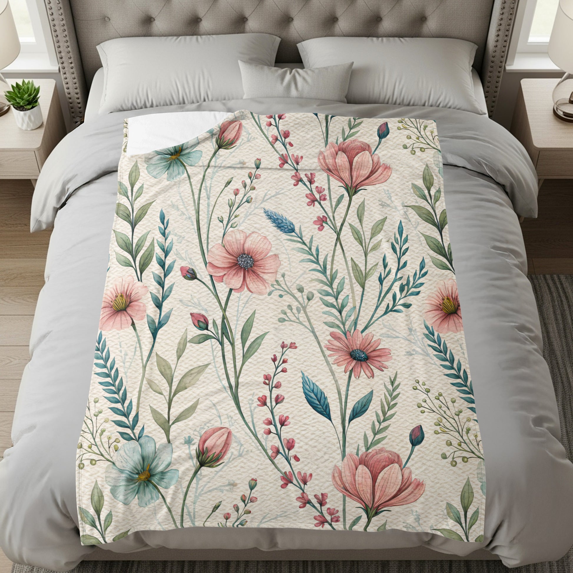 Watercolor Flowers Lush Floral Pattern on Texture Background - Walk Greener