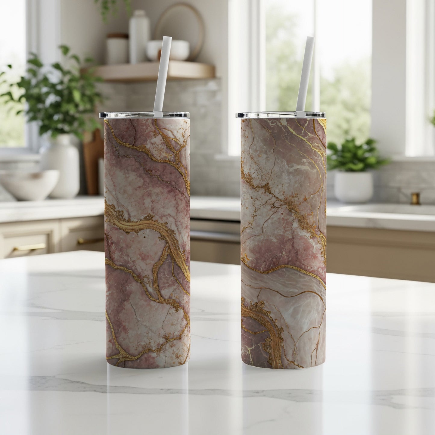 Elegant Marble Pattern Insulated Travel Tumbler Cup