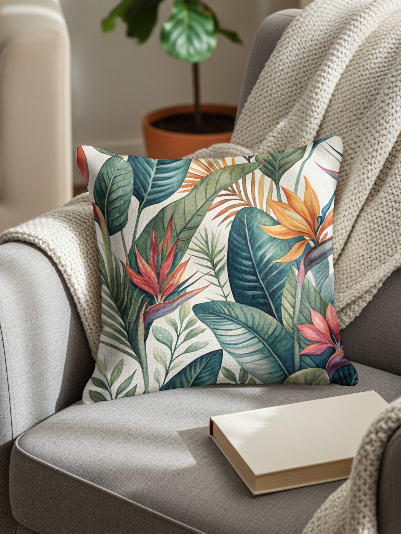 Vibrant Tropical Leaves and Exotic Blooms Pattern Pillows & Pillow Cases - Walk Greener