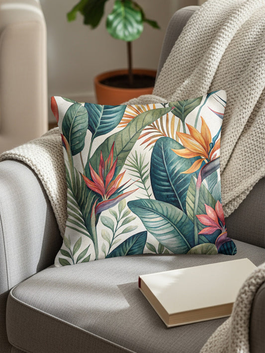 Vibrant Tropical Leaves and Exotic Blooms Pattern Pillows & Pillow Cases - Walk Greener