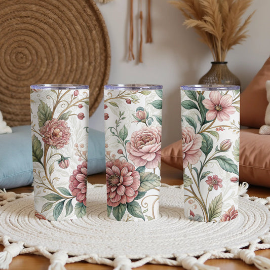 Floral Artwork Illustration for 20 oz Skinny Tumbler - Walk Greener