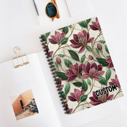 Custom Floral Pattern Spiral Notebook with Purple Flowers