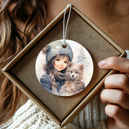 Winter Girl and Puppy Christmas Tree Ornament product