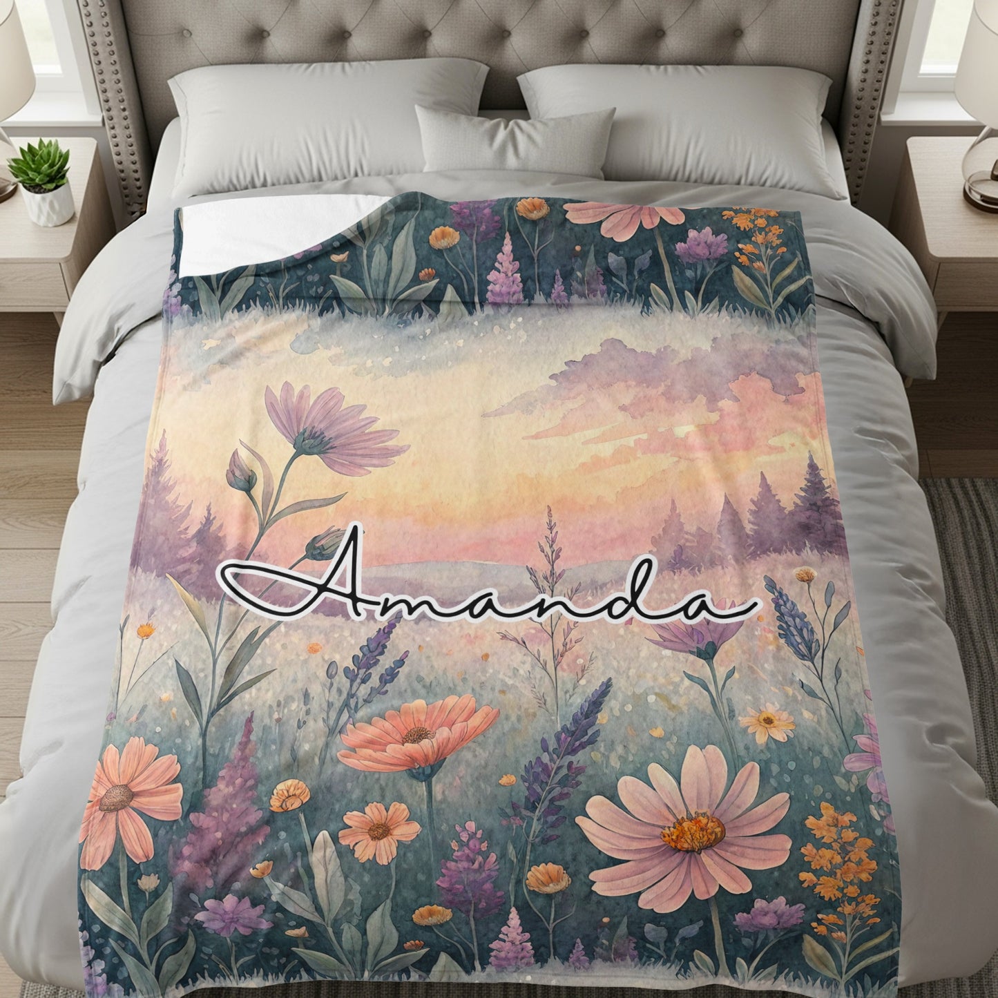 Amanda Floral Design Personalized Blanket