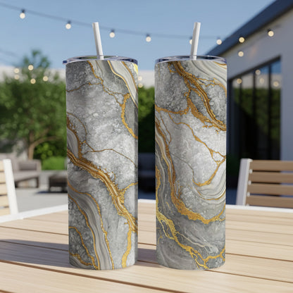 Luxury Marbled Gray and Gold Patterned Tumbler