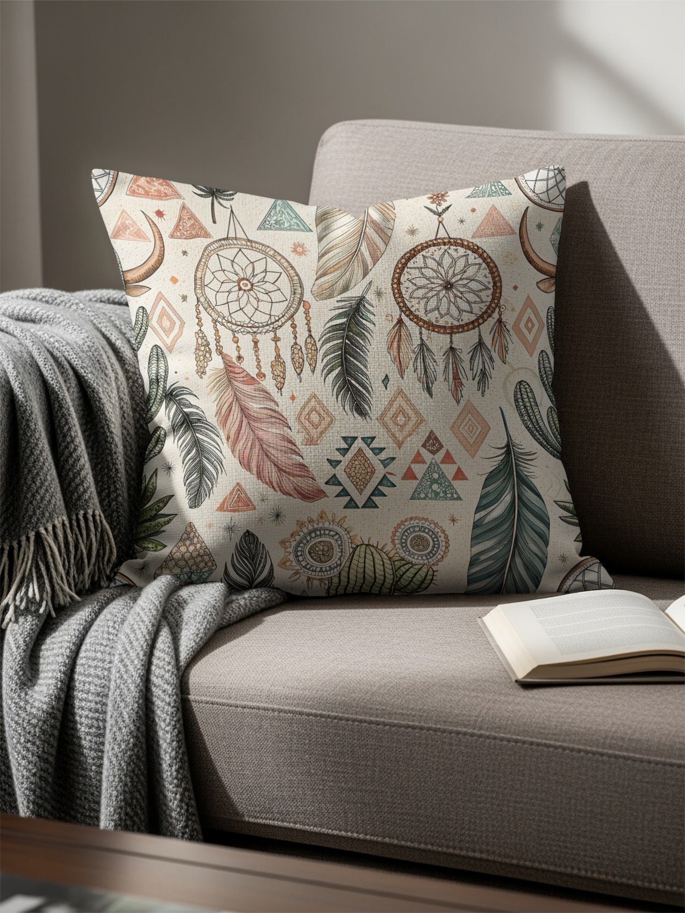 Dreamcatcher and Feathers Decorative Throw Pillow