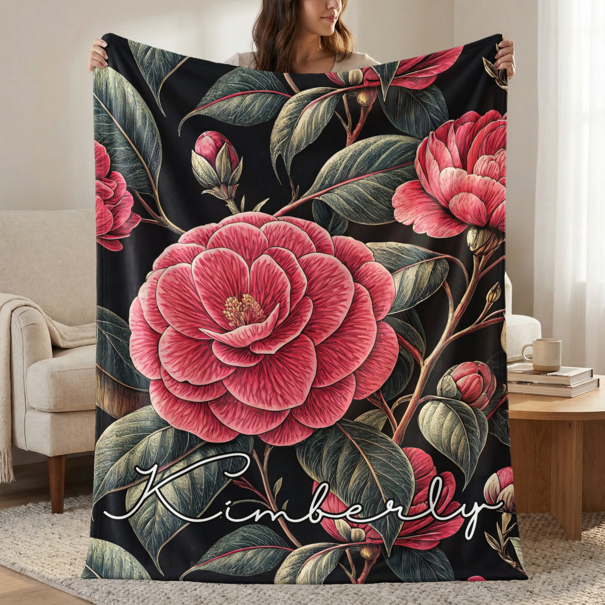 Personalized Floral Kimberly Design Cozy Blanket