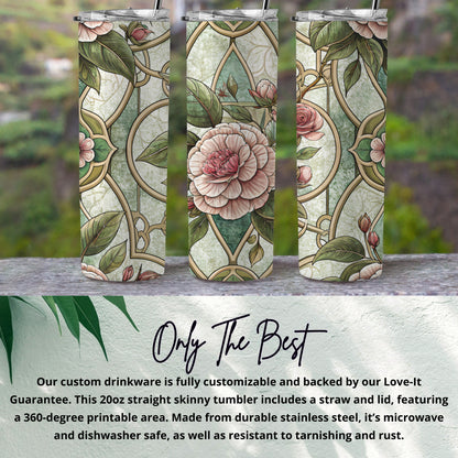 Ornate Floral Pattern In Stained Glass Style 20 oz Skinny Tumbler - Walk Greener