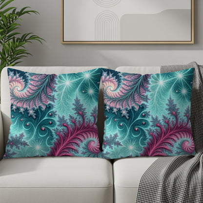 Turquoise Fractal with Pink Accent Design Decor Throw Pillows - Walk Greener
