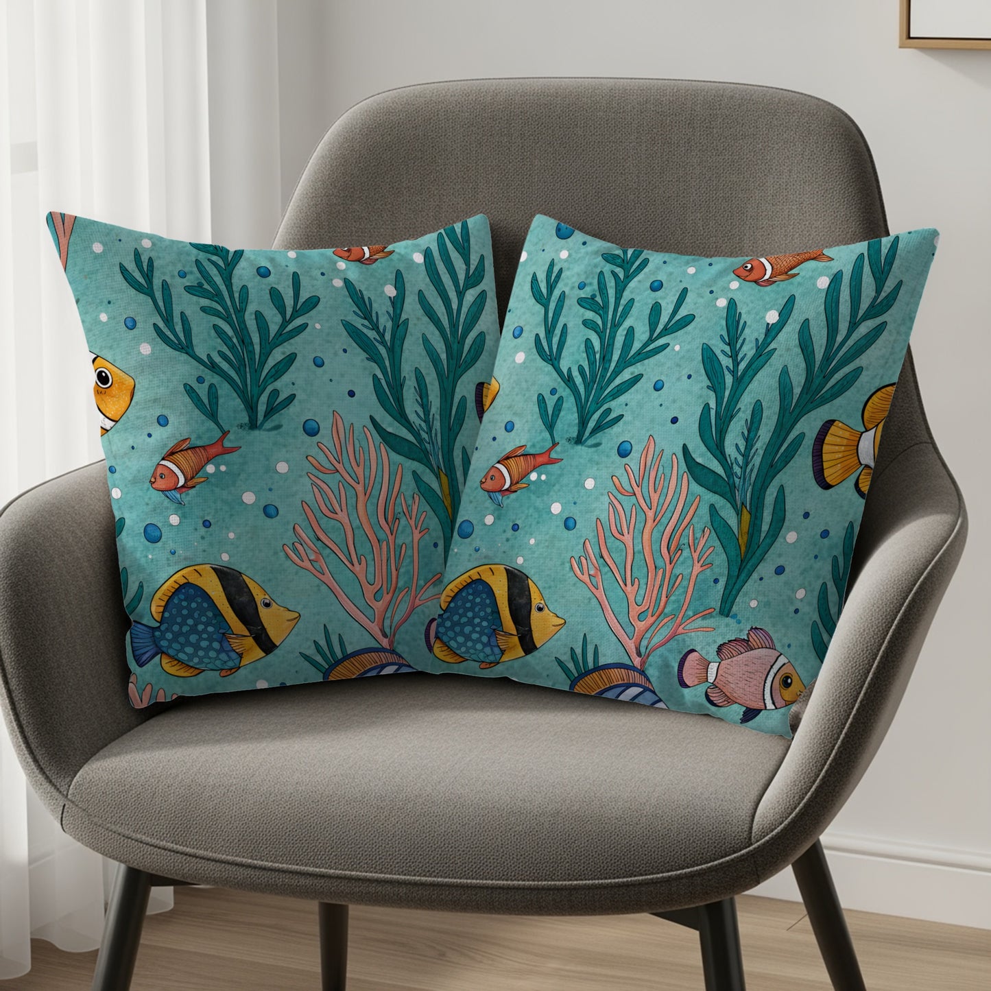 Colorful Underwater Scene Decorative Throw Pillows