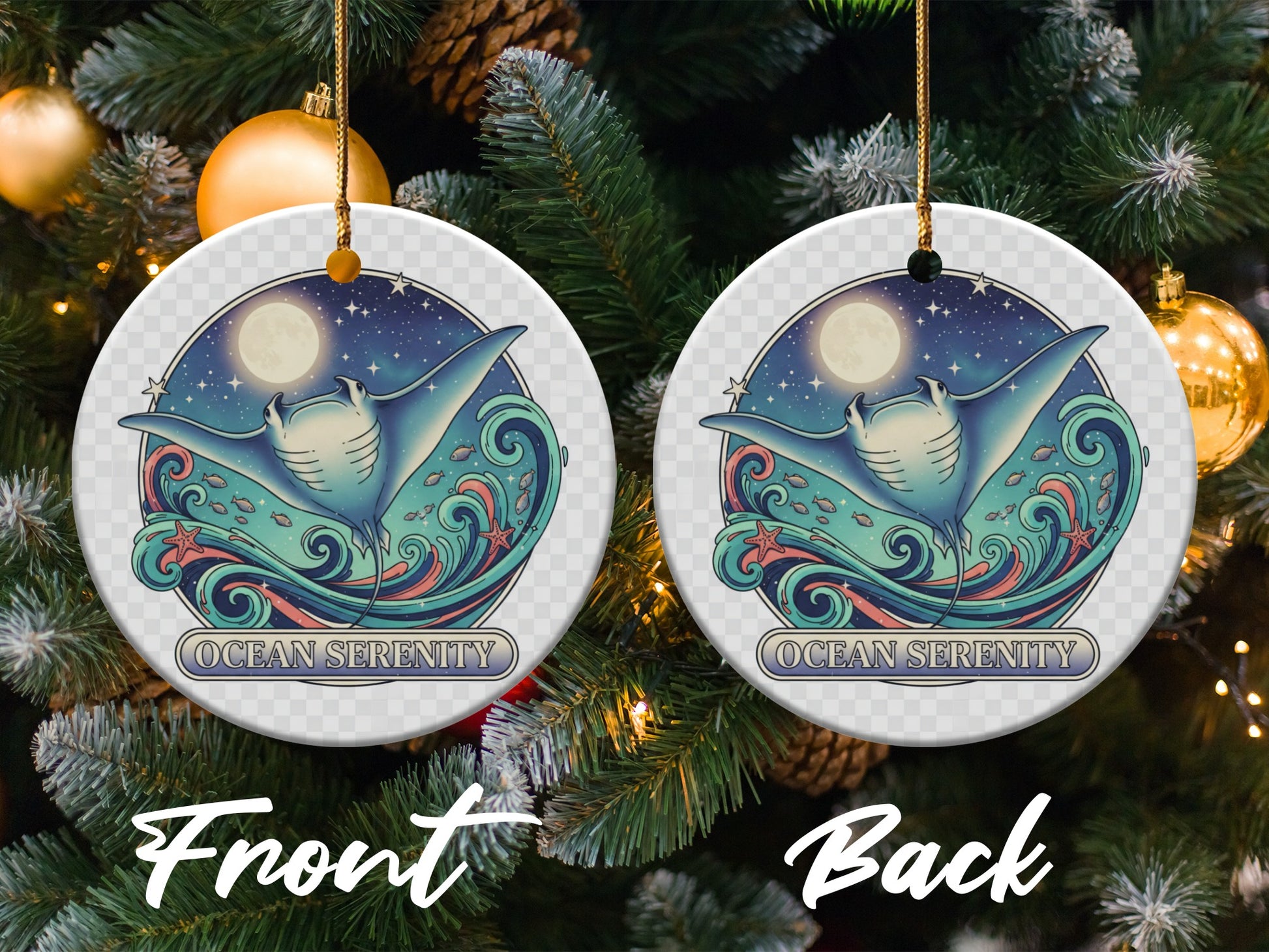 Ocean Serenity Round Christmas Tree Ornament product type