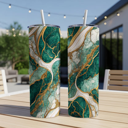 Elegant Green Marble Pattern Insulated Tumbler Cup
