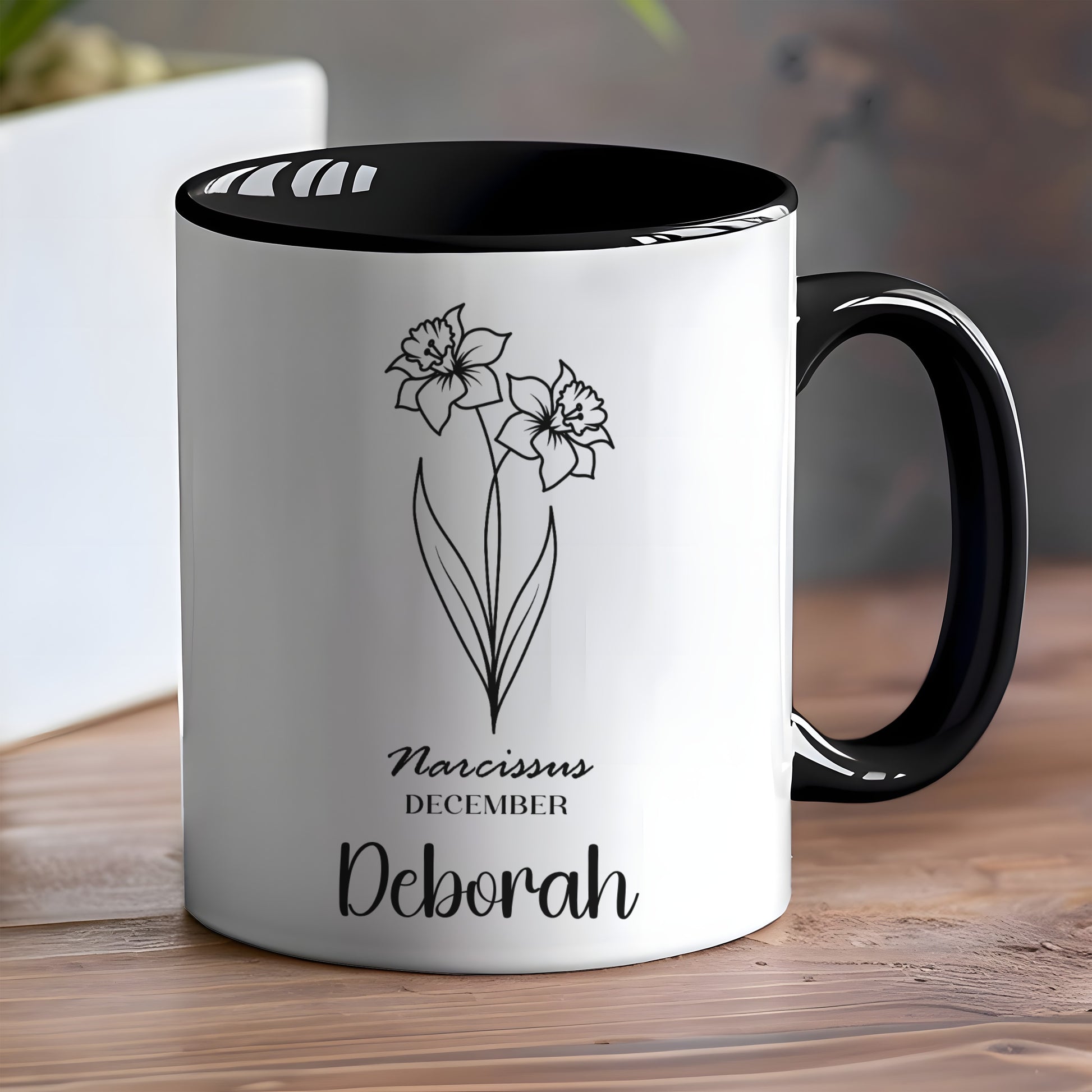 Narcissus December Personalized Mug with Name Deborah