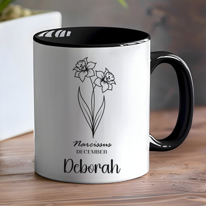 Narcissus December Personalized Mug with Name Deborah