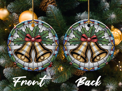 Christmas Bells and Holly Stained Glass Ornament product