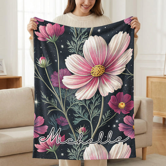 Personalized Floral Design Blanket with Name Michelle