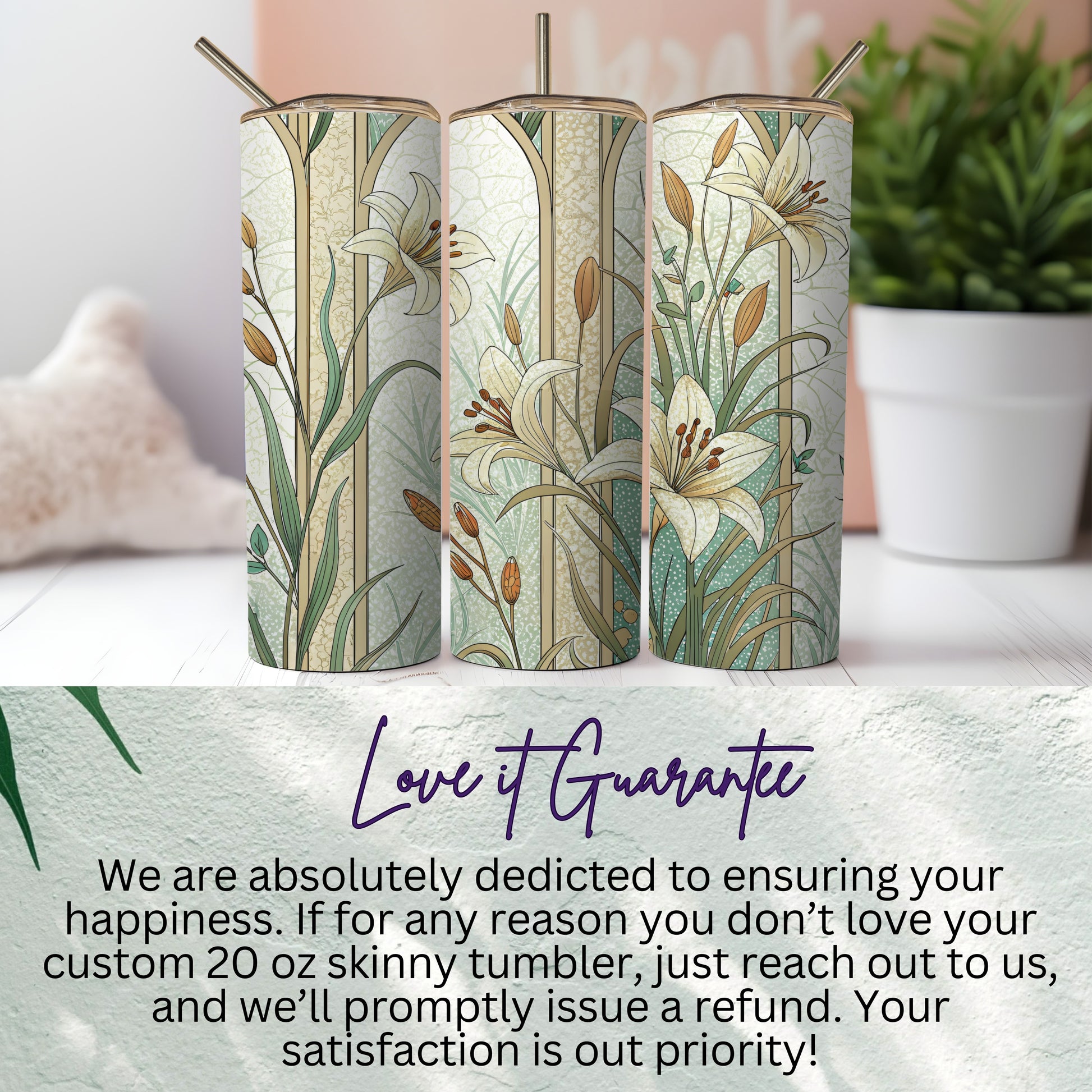 Floral with lilies Art Nouveau Style for Beautiful Decoration 20 oz Skinny Tumbler - Walk Greener