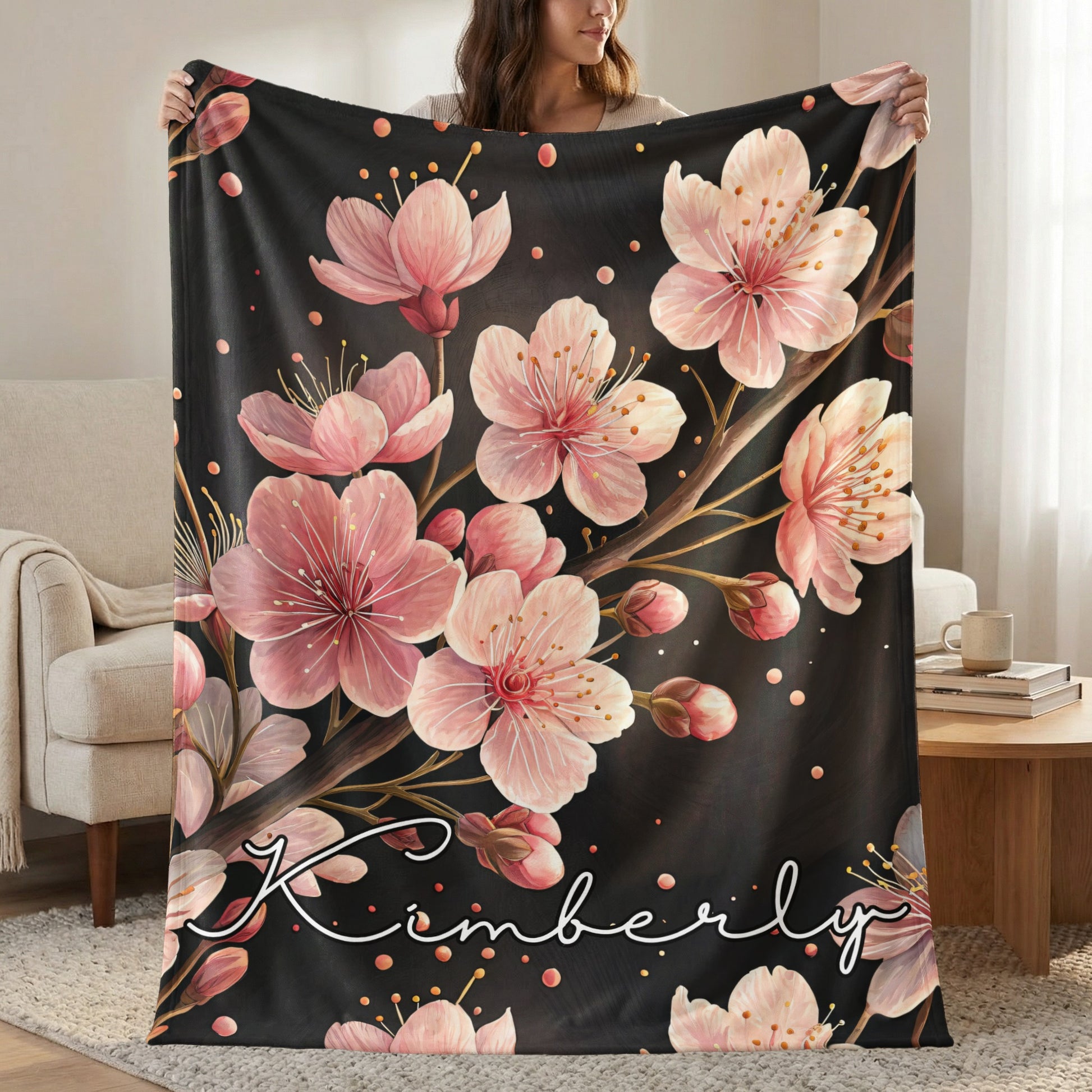 Sakura Custom Name Blanket Gift for All Special Days - Walk Greener