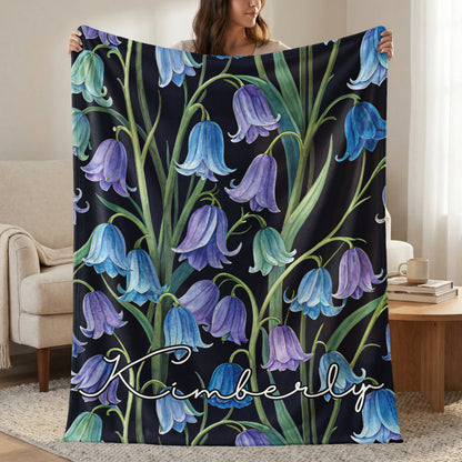 Custom Personalized Blue Bell Flower Throw Blanket