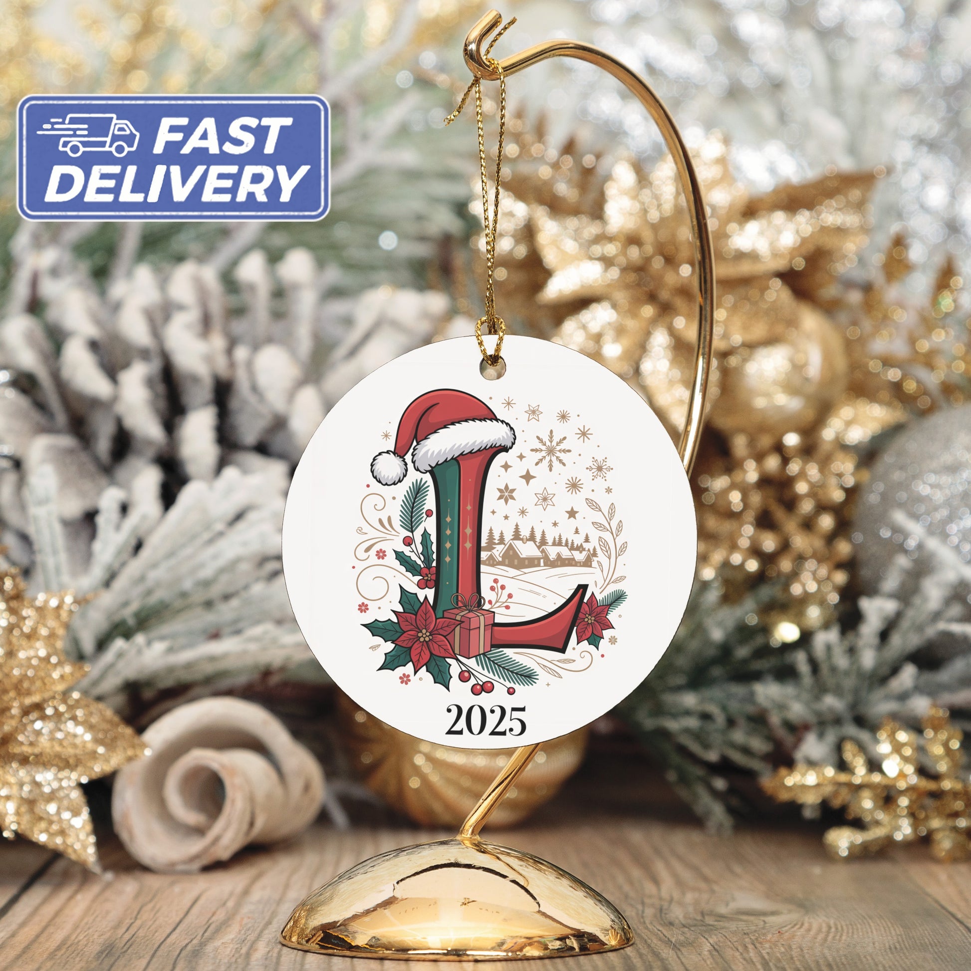 Personalized Initial Santa Hat Christmas Ornament product